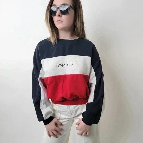 Red White & Blue Striped Colorblock 'Tokyo' Crewneck Sweatshirt - M - Picture 5 of 7